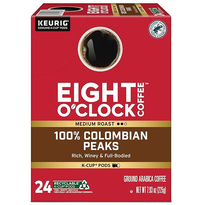 Eight O'Clock Coffee Colombian Peaks Keurig Single-Serve K-Cup Pods, Medium Roast Coffee, 96 Count (Pack of 4)