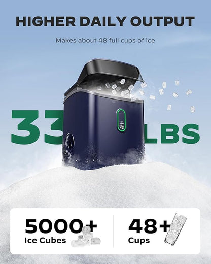Silonn Nugget Ice Maker Countertop, Pebble Ice Maker with Crushed Ice, One-Click Operation Ice Machine with Self-Cleaning, 33lbs/24H for Home, Kitchen, Office, Blue