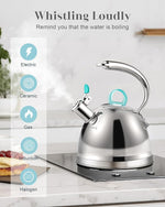 Load image into Gallery viewer, Harriet Tea Kettle Stovetop, 2.5 Quart Whistling Stainless Steel Tea Pot, 3-Layer Base, Unique Ergonomic Handle, Includes Pot Holder &amp; Mat, Electric/Induction/Gas Stovetops Applicable, Mirror Finish