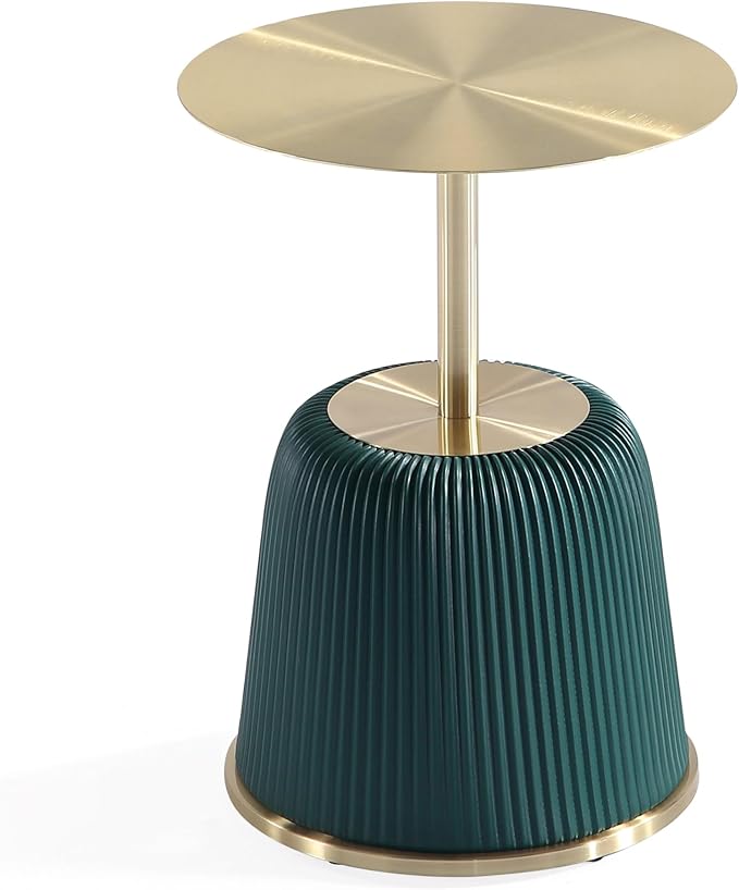 Manhattan Comfort Modern Anderson Coffee Table, 1.0 & 2.0 End Table, Upholstered in Green Leatherette with Ceramic Faux Tabletop and Gold Metal Tabletop- Set of 3