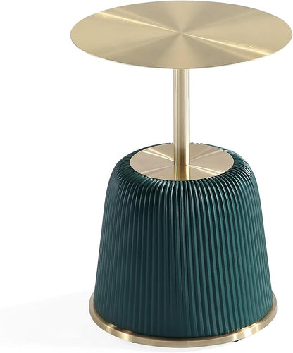 Manhattan Comfort Modern Anderson Coffee Table, 1.0 & 2.0 End Table, Upholstered in Green Leatherette with Ceramic Faux Tabletop and Gold Metal Tabletop- Set of 3