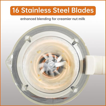 48 oz Nut Milk Maker Machine with 16 Blades, 8 in 1 Automatic Homemade Almond, Oat, Soy, Plant-Based Milk and Dairy Free Beverages, Almond Maker, Self-cleaning, Keep Warm/24-Hour Delay