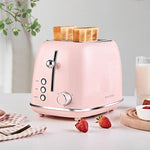 Load image into Gallery viewer, Roter Mond 2 Slice Toaster Retro Stainless Steel with Bagel, Cancel, and Defrost Functions, 6 Bread Shade Settings, Extra Wide Slots and Removable Crumb Tray, Pink
