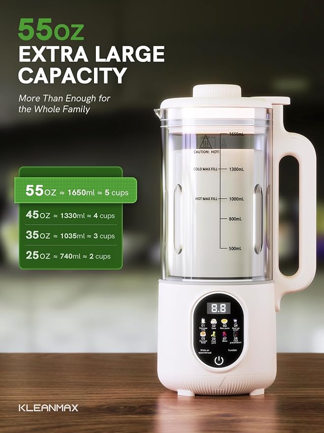Upgraded 55oz Nut Milk Maker Machine (Extra Large),10-in-1 Automatic Soy Milk Maker with 20 Blades, Homemade Plant-Based Oat, Almond Milk Maker with Auto Clean/DelayStart/BoilWater/Keep Warm,5-6 Cups