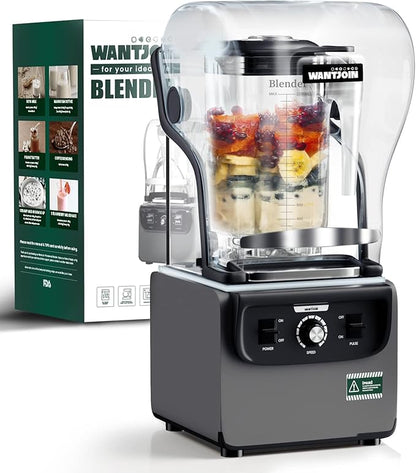 Wantjoin Commercial Quiet Blender for Kitchen, Smoothie Protein Shake Licuadora, Countertop Professional Electric Food Machine for Puree, Milkshake, Juice, Drink and Ice with Silent Cover 2200ml 1800W