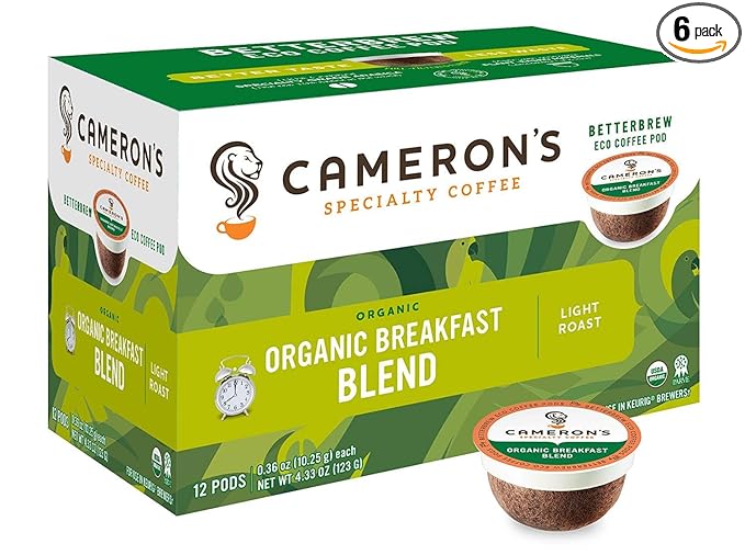Cameron's Coffee Organic Breakfast Blend Single Serve Pods, 12 Count, 4.33 Ounce (Pack of 6)
