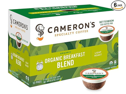 Cameron's Coffee Organic Breakfast Blend Single Serve Pods, 12 Count, 4.33 Ounce (Pack of 6)