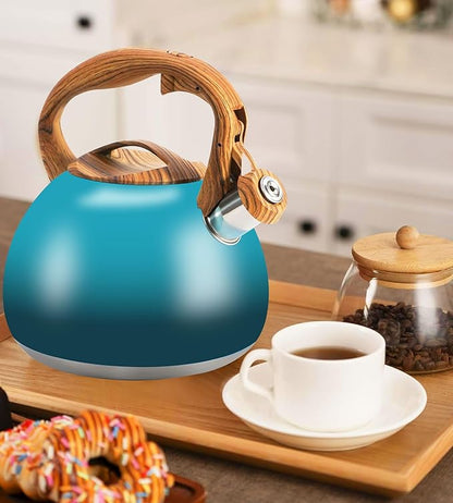 Tea Kettle, Stainless Steel Whistling Tea Kettle,3.2Qt Tea Pot for Stove with Cool Handle,Strong and Durable (Dark Green Gradient)