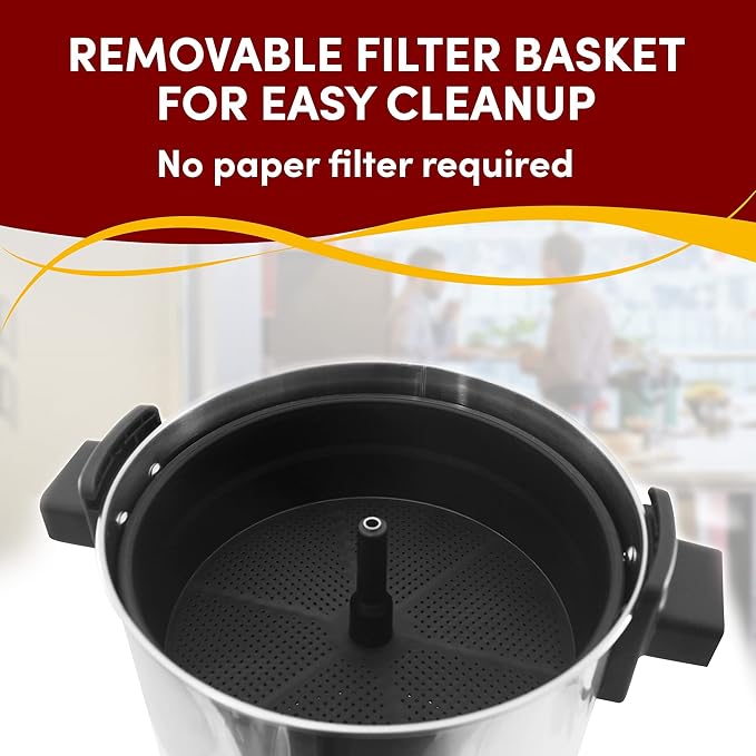 Elite Gourmet CCM-035# Maxi-Matic 30 Cup Stainless Steel Coffee Urn Removable Filter For Easy Cleanup, Two Way Dispenser with Cool-Touch Handles Electric Coffee Maker Urn, Stainless Steel