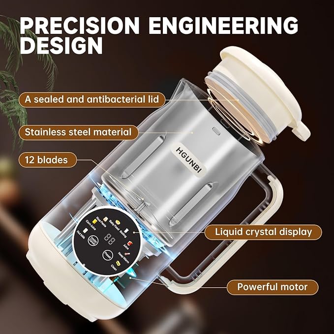 8-in-1 Automatic Nut Milk Maker Machine, 50oz Soy Milk Maker with 12 Blades, Nut Milk Maker Blender for Homemade Plant-Based Milk, Oat, Soy, with Self-Cleaning, Keep Warm, 12-Hour Delay