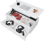 Load image into Gallery viewer, HOMMPA 40'' Lift Top Coffee Table, White With Storage for Living Room, LED Modern Design, 2 Drawers &amp; Hidden Compartment