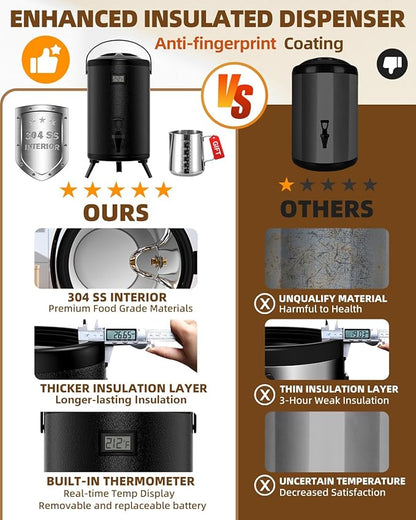 Insulated Beverage Dispenser 2 Gallon, Hot Drink Dispenser with 304 Stainless Steel Interior, Hot Water Dispenser for Parties, Hot Water Urn with Stand for Coffee Chocolate Tea, Black,HP2