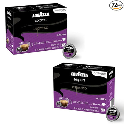 Lavazza Expert Espresso Intenso Capsules – 72 Count – Dark Roast Coffee Pods with Arabica & Robusta Blend – Bold Flavor & Rich Crema – Compatible with Lavazza Classy Machines