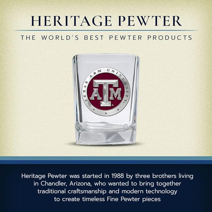 Heritage Pewter Texas A&M Square Shot Glass | Hand-Sculpted 1.5 Ounce Shot Glass | Intricately Crafted Metal Pewter Alma Mater Inlay