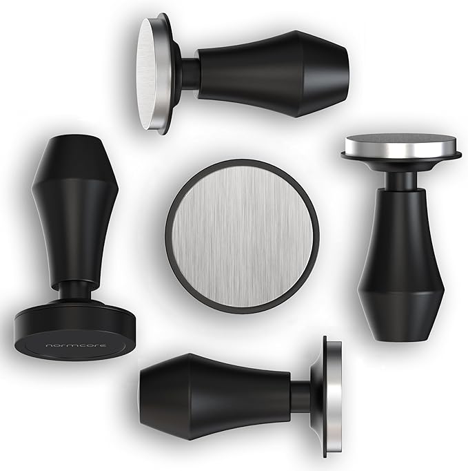 Normcore Coffee Tamper 57mm, Spring-loaded Tamper V4, Barista Espresso Tamper Flat Base with 15lb / 25lb / 30lbs Springs, Anodized Aluminum Handle and Stand, Fits Ascaso Lelit 57mm portafilters