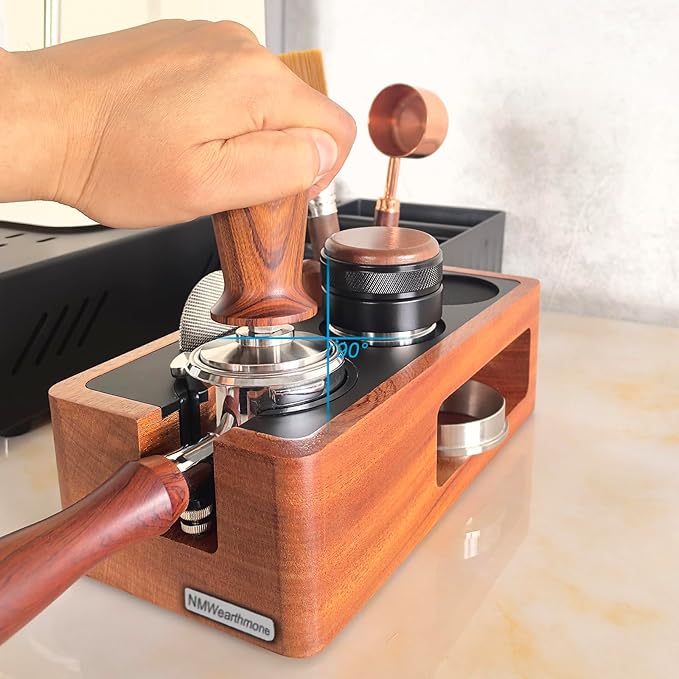 NMWearthmone Espresso Tamping Station,Solid Wood Espresso Accessories Organizer,Multi-Functional Coffee Accessories Tamper Station,Espresso Station Fit For Standard Portafilter (Upgraded Red, 51-58mm)