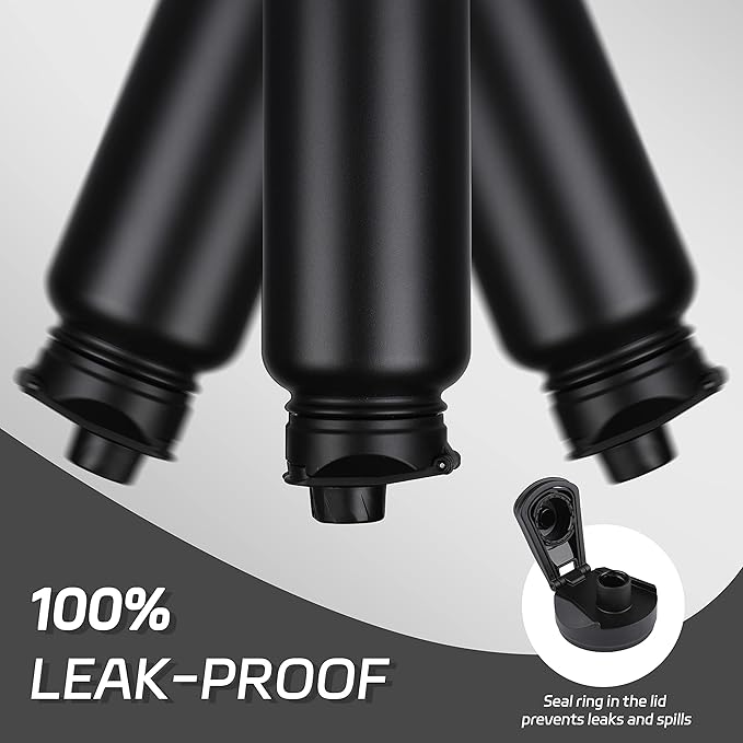 HASLE OUTFITTERS 40oz Stainless Steel Water Bottle, Vacuum Insulated Double Walled Leak Proof Sports Water Bottle with 2 Lids (Straw and Spout Lid) Thermo Mug Keep Cold and Hot(Black,1)