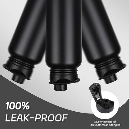 HASLE OUTFITTERS 32 oz Insulated Water Bottle Stainless Steel Double Walled Vacuum Sports Water Bottle with 2 Lids (Straw and Spout Lid) for Gym Camping Hiking(Black,4)