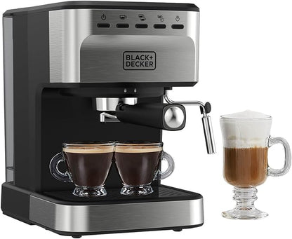 BLACK+DECKER Semi-Automatic 15 Bar Espresso and Cappuccino Maker, Versatile Machine with Ability to use Grounds or ESE Pods to Make Your Perfect Cup of Coffee