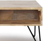 Load image into Gallery viewer, SIMPLIHOME Hunter Small Lift Top Coffee Table - 36 inch Wide Solid Mango Wood and Metal Industrial Cocktail Table in Natural, Living Room Table with Hidden Storage, 2 Cubbies, and Hairpin Legs