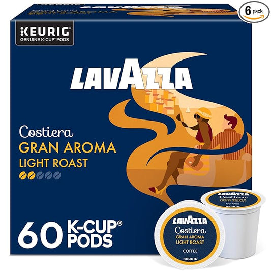 Lavazza Costiera Gran Aroma, Single-Serve Keurig K-Cup Pods, Light Roast Coffee, 60-Count Box (6 Packs of 10)