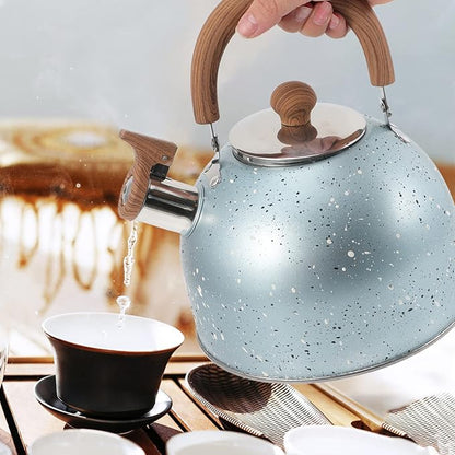 Hemoton Stovetop Tea Kettle Stainless Steel Whistling Teapot Water Kettle Stove Coffee Kettle with Ergonomic Handle for Boiling Water 2L Blue