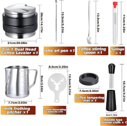 Coffee Tamper Set 24 PCS, Espresso Accessories Barista Kit,with 51mm Espresso Distributor & Tamper,wdt Tool,Frothing Pitcher,Coffee Stirrer,Tamper Mat,Espresso Tools for Espresso Coffee Machine