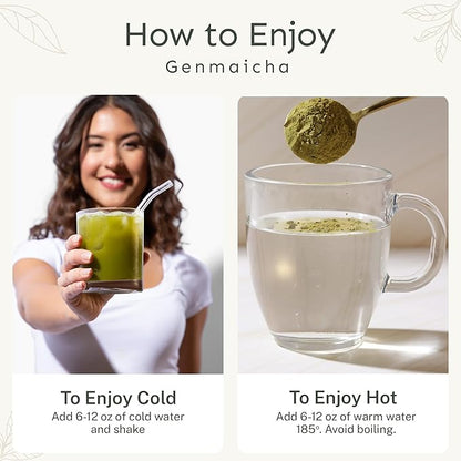 Yu Tea Organic Genmaicha Green Tea Powder, 75 Servings | Japanese Green Tea & Roasted Brown Rice | Low Caffeine & Unsweetened | Relaxation, Antioxidants & Digestion | Resealable Pouch, 2.65 oz