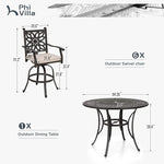 Load image into Gallery viewer, PHI VILLA 7 PCS High Bar Patio Dining Set, Cast Aluminum Outdoor Bar Set for 6 with 54" Round Bar Table and 6 Outdoor Swivel Bar Stool Chairs with Seat Cushion