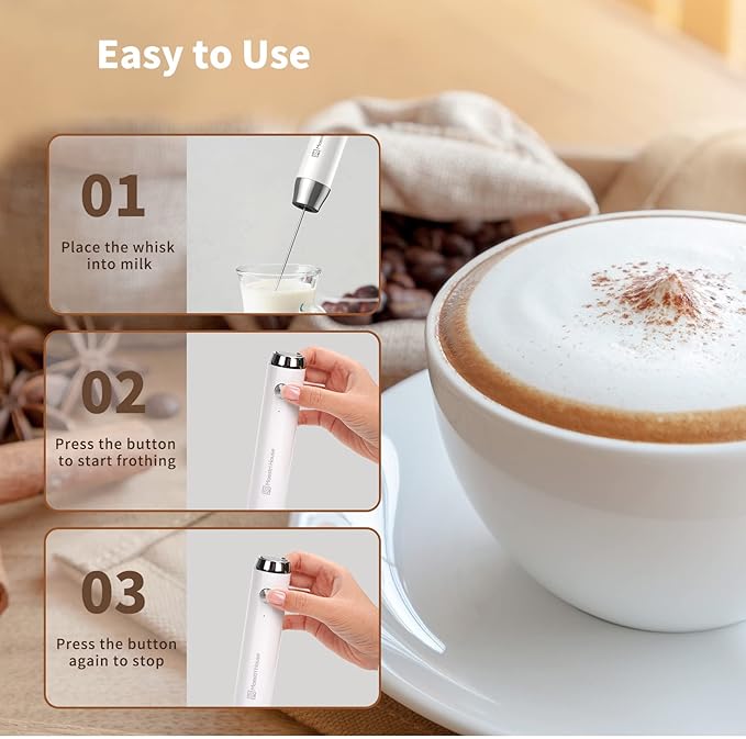 Maestri House Rechargeable Milk Frother with 3 Heads, LunaFro AS Handheld Electric Foam Maker Waterproof Detachable Stainless Steel Whisk Drink Mixer Foamer with Stand for Lattes, Cappuccino, Egg