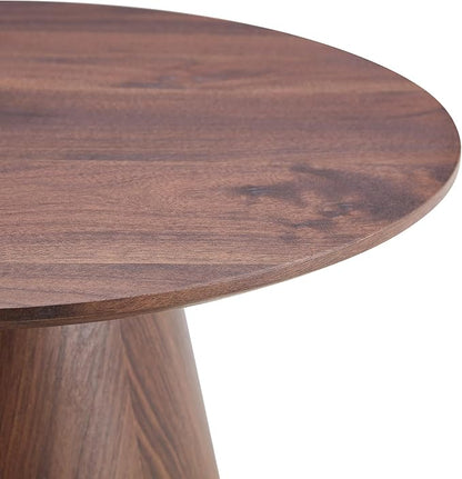 25.6" Small Round Coffee Table, Wood Mid Century Modern Coffee Tables with Pedestal Base, Space Saving Circle Center Table for Living Room, Small Space, Apartment (Walnut)