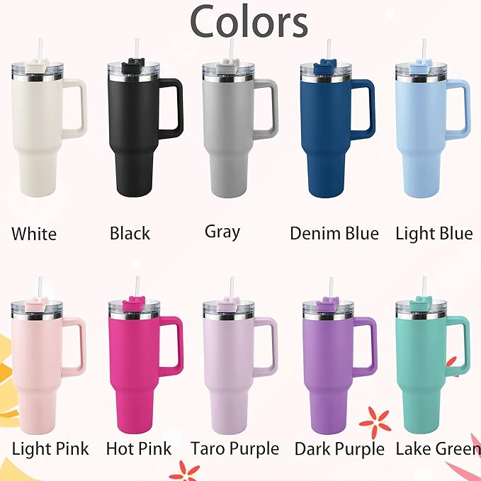 Ships Next Day,Birth Flower 40 Oz Tumbler with Handle and Straw, Personalized Tumbler with Name Insulated Cup Reusable Stainless Steel Water Bottle Travel Mug Christmas Birthday Gifts for Women