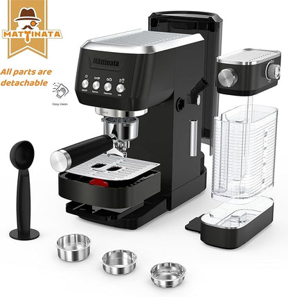 Cappuccino Machine 20 Bar, Professional Espresso Machines for Home and Office with Automatic Milk Frothering System, Barista Compact Latte Maker for Coffee Lovers, Stainless Steel-Black