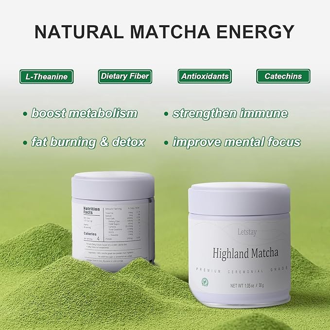 Letstay Ceremonial Grade Matcha Powder Highland Matcha Tea Organic Matcha Green Tea - Premium 1st Harvest - Zero Sugar, Halal Certified & SGS Certified & FSSC 22000, 30g (1.05oz) Tin