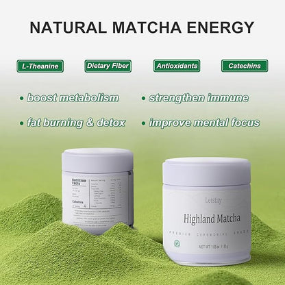 Letstay Ceremonial Grade Matcha Powder Highland Matcha Tea Organic Matcha Green Tea - Premium 1st Harvest - Zero Sugar, Halal Certified & SGS Certified & FSSC 22000, 30g (1.05oz) Tin