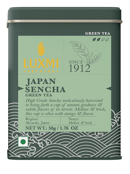 Luxmi Estates - Japanese Sencha Green Tea - 50g (25 cups) | Authentic Japanese Sencha Tea by First Leaves | Mild, Rich & Refreshing Premium Tea