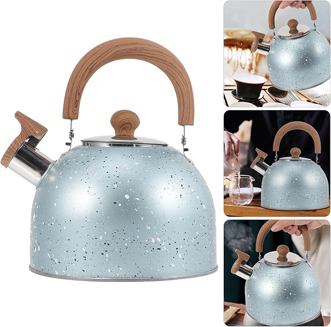 Hemoton Stovetop Tea Kettle Stainless Steel Whistling Teapot Water Kettle Stove Coffee Kettle with Ergonomic Handle for Boiling Water 2L Blue