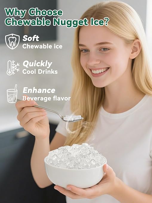 Commercial Nugget Ice Maker Machine with 12Lbs Storage Bin, 70Lbs/24H Stainless Steel Undercounter/Freestanding Pellet Crushed Chewable Ice Maker with Self-Cleaning for Home, Party, Office