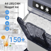 Nugget Ice Maker Countertop, 44 Lbs/24H Chewable Crunchable Ice Maker with 0.8 Gallon Side Water Tank, Ready in 5-10 Mins, Self-Cleaning Pellet Ice Machine Home, Kitchen, RV, Office