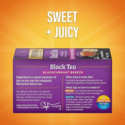 Twinings Blackcurrant Breeze Black Tea Individually Wrapped Bags, 20 Count (Pack of 6), Sweet, Tangy Taste, Caffeinated, Enjoy Hot or Iced, 120 Teabags