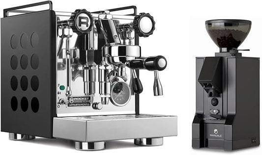 Rocket Espresso Appartamento Nera Espresso Machine and Eureka Mignon Notte Grinder Bundle (Black)