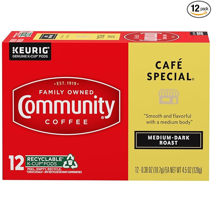 Community Coffee Cafe Special, 12 Count Single Serve Coffee Pods, Medium Dark Roast, Compatible with Keurig K-cup Brewers, 12 Count (Pack of 1)