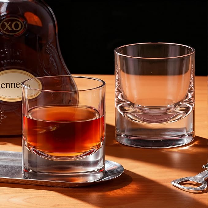 KAMMAK Whiskey Glasses Set of 2, 10.14 oz Old Fashioned Tumbler,Lead-Free Thick Base Crystal Glass with Delicate Rim & Seamless Design for Scotch, Bourbon, Cocktails