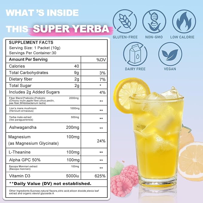 Super Yerba Mate Instant Powder Variety Pack - Citrus, Lemon & Grapefruit Flavors | 30 Servings Each | Energy Boost, Mental Clarity, Gut Health & Satiety | Prebiotics, Probiotics, Hot & Cold Brew, Portable (Citrus)