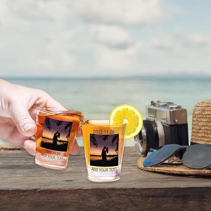 Personalized Shot Glasses Clear with Your Photo Text, Custom Frosted Shot Glasses 1.5oz Bar Accessories Gifts for Tequila, Vodka, or Whiskey Lovers Birthday Christmas Wedding Gifts