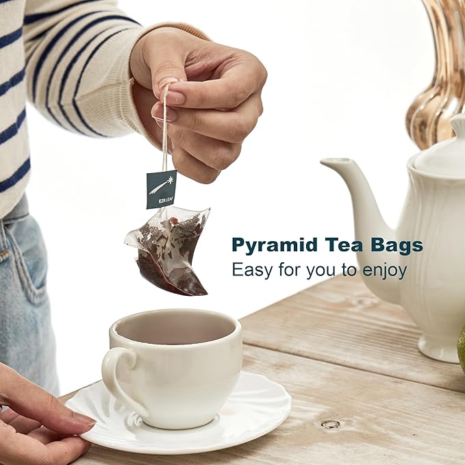 EZR Leaf Decaf Herbal Tea Sampler-22CT Pyramid Bags with Natural Fruit & Floral Blends – Caffeine-Free Assorted Tea Gift Set for Women & Men Blend Lemon Verbena x4, Lemongrass & Herbs x5, Mint & Chamomile x4,Dreamland x5, Roselle x4