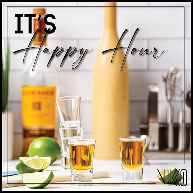 Vikko 1 Ounce Shot Glasses, Set of 12 Small Liquor and Spirit Glasses, Durable Tequila Bar Glasses For Alcohol and Espresso Shots (Cheerio - 1 Oz)