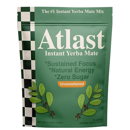 Yerba Mate Instant Tea Powder by Atlast Nutrition- Premium Unroasted, Unflavored, Yerba Mate Instant Tea for a Refreshing and Energizing Experience - 50 Servings