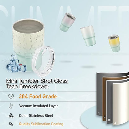 6 Pack 3 oz Sublimation Mini Tumbler Shot Glass with Straw and Lid, Gradient Color Insulated Stainless Steel Mini Tumblers Cups for Beach Birthday Wedding Parties, DIY Customizable Party Gift