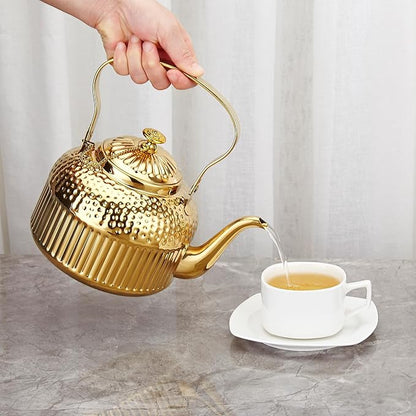 SANQIAHOME Antique 1.5L (50Oz) Stainless Steel Teapot with Infuser Gold